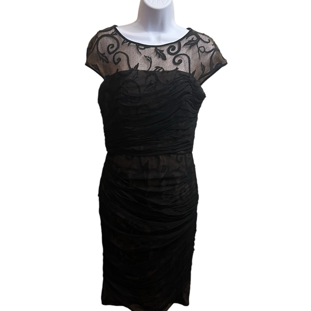 Tadashi Shoji Size 6 cocktail dress black mesh overlay